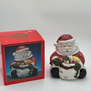 Vintage Ceramic Santa Claus Cookie Jar Christmas Holiday Decor